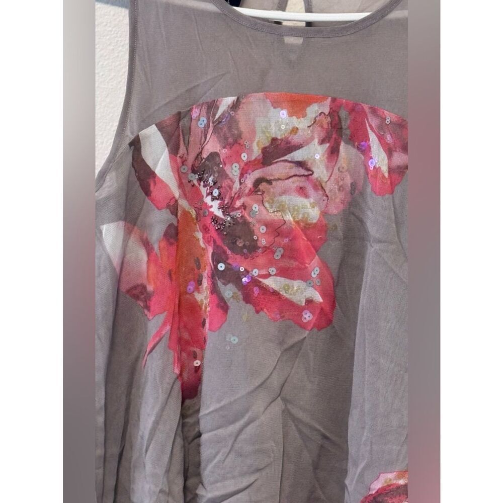 NWOT - INC International Concepts Grey Floral Tank w/ beautiful sequence - Large - Picture 3 of 11